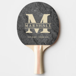 Raquete De Ping Pong Granito Escuro Moderno com Sobreposição de Monogra