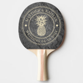 Raquete De Ping Pong Granito Escuro Moderno Crista de Casamento Abacaxi