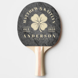 Raquete De Ping Pong Granito Escuro Moderno Crista de Casamento Clover