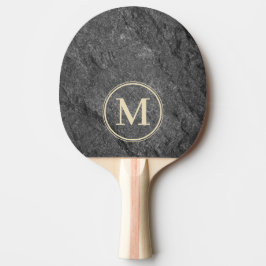 Raquete De Ping Pong Granito Escuro Moderno Monograma em Pedra