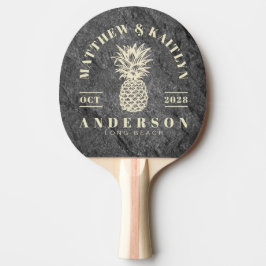 Raquete De Ping Pong Granito Escuro Moderno Tropical Casamento Abacaxi