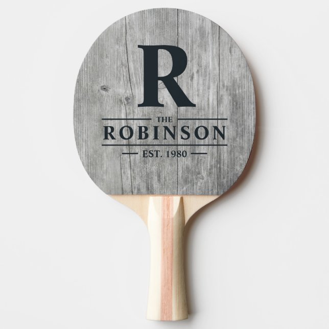 Raquete De Ping Pong Gray Timber Family Name & Initial (Frente)