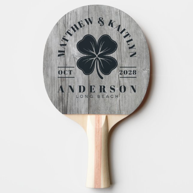 Raquete De Ping Pong Gray Timber Irish Lucky Clover Wedding Crest (Verso)