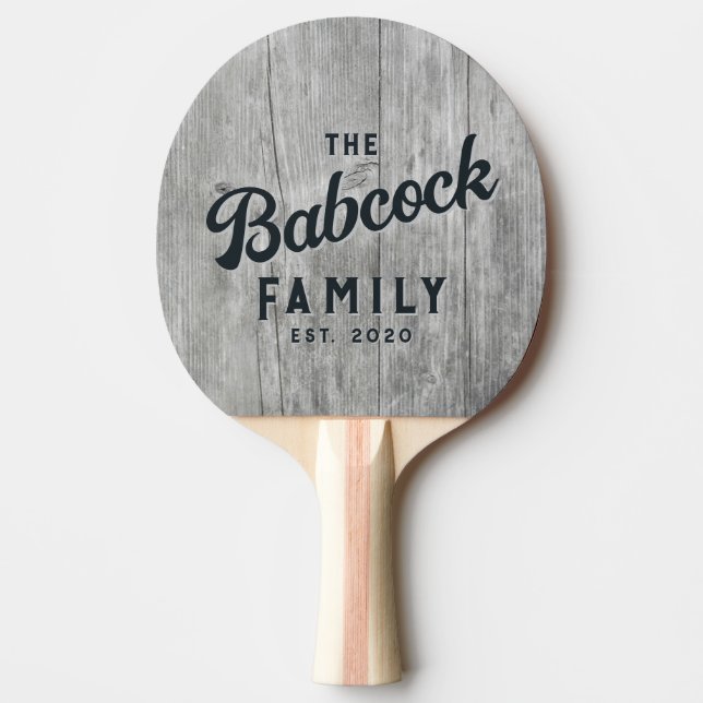 Raquete De Ping Pong Gray Timber Retro Family Name & Year (Frente)