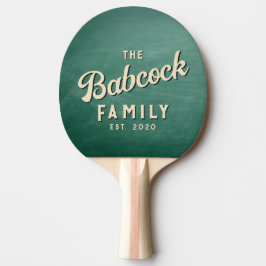 Raquete De Ping Pong Green Chalkboard Retro Family Name & Year