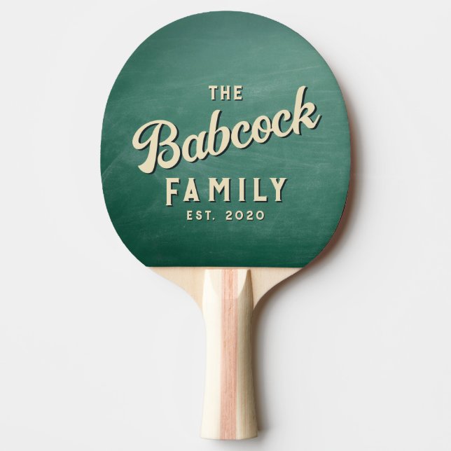 Raquete De Ping Pong Green Chalkboard Retro Family Name & Year (Frente)
