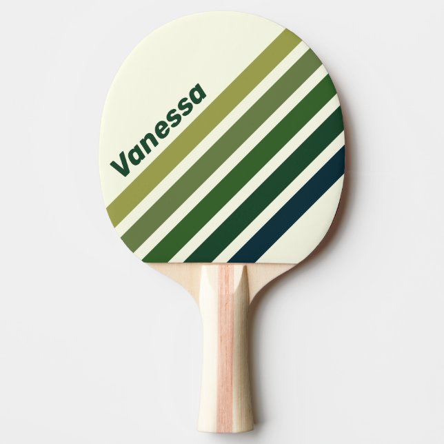 Raquete De Ping Pong Green Retro Five Angled Striping with Name (Frente)
