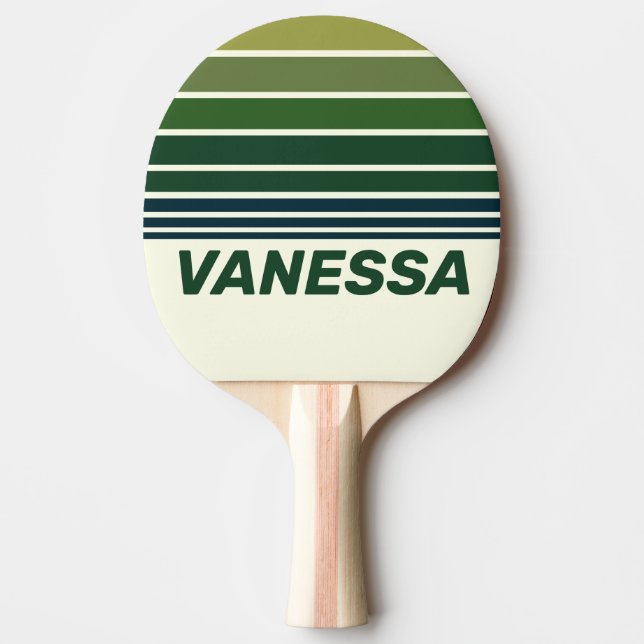 Raquete De Ping Pong Green Retro Five Horizon Striping with Name (Frente)