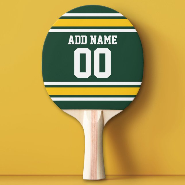 Raquete De Ping Pong Green Yellow Sports Futebol Jersey Name Number (Custom Ping Pong Paddle - Team or College colors Sports Jersey)