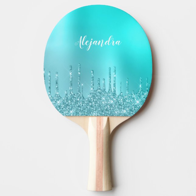 Raquete De Ping Pong Grelha azul esbelta e glitter (Frente)