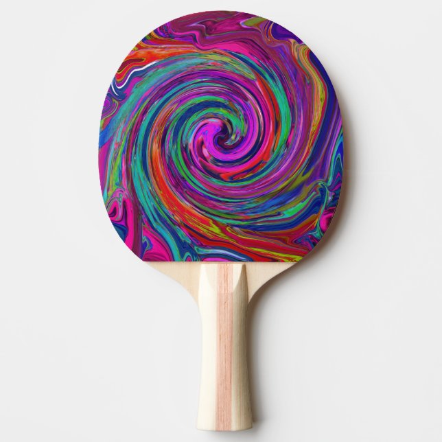 Raquete De Ping Pong Groovy Abstrato Retro Magenta Dark Rainbow Swirl (Frente)