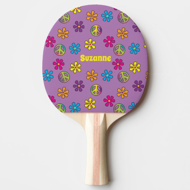 Raquete De Ping Pong Groovy Hippie Peace and Flower Chá (Frente)