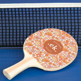 Raquete De Ping Pong Groovy Monograma de Florais Laranja Retrô