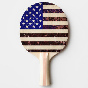 Raquete De Ping Pong Grunge do vintage da bandeira americana