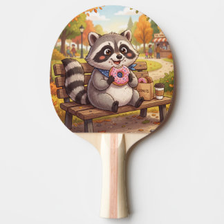 Raquete De Ping Pong Guaxinim de desenho animado fofo comendo donut de