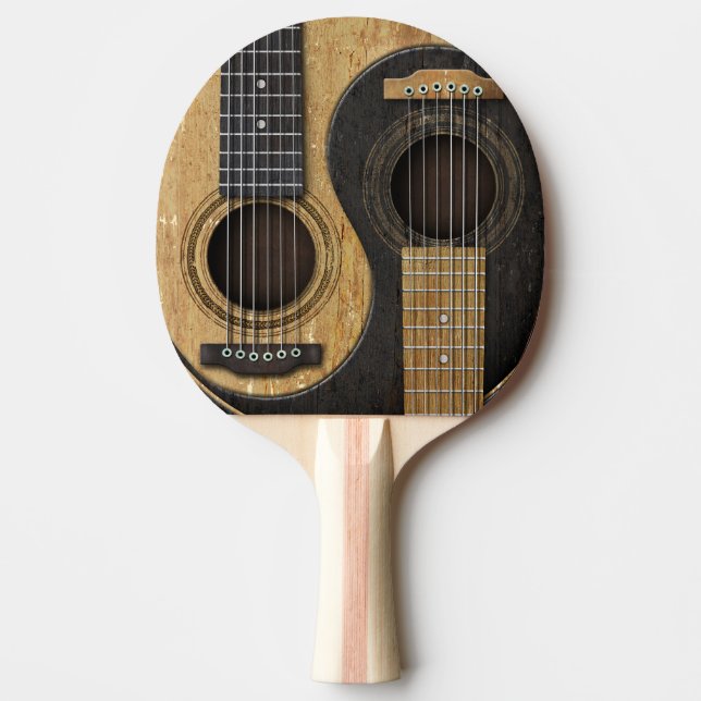 Raquete De Ping Pong Guitarra acústicas velhas e gastas Yin Yang (Frente)