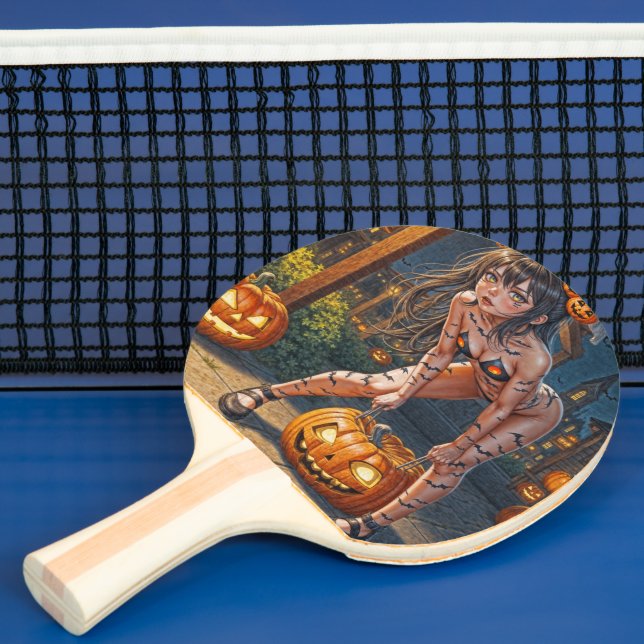 Raquete De Ping Pong Halloween Monster Jack-o-Lanterna e Bat Vixen Girl (Insitu)