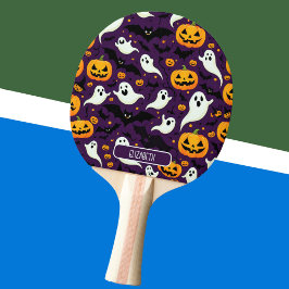 Raquete De Ping Pong Halloween Name Bats Pumpkin Purple Patterno luxo