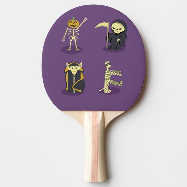 Raquete De Ping Pong Halloween Skeleton Dracula Mummy Grim Reaper (Frente)