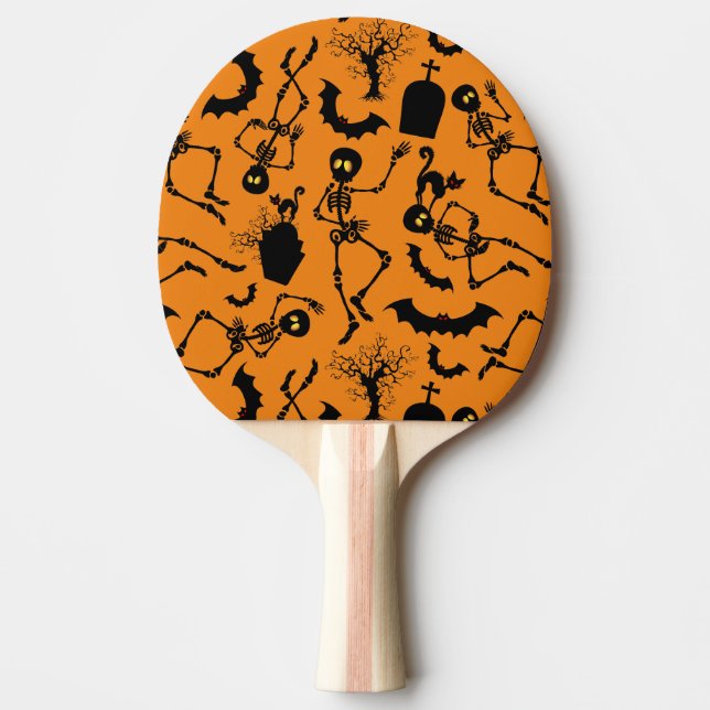 Raquete De Ping Pong Halloween Skeletons Macabre Dance (Frente)