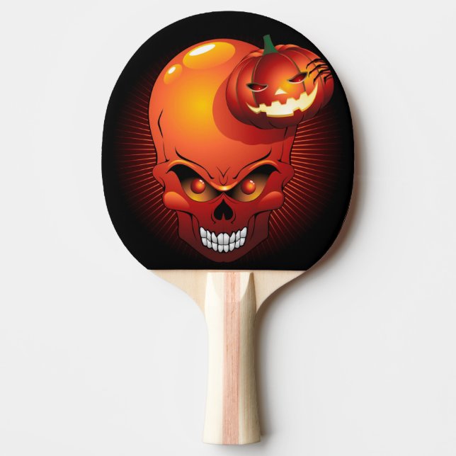 Raquete De Ping Pong Halloween Skull e Pumpkin (Frente)