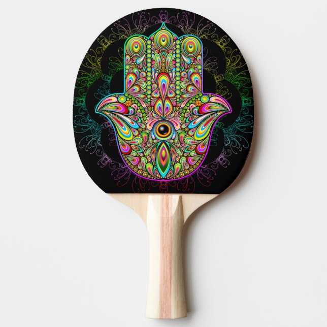 Raquete De Ping Pong Hamsa Fatma Mão Arte Psicodélica (Frente)