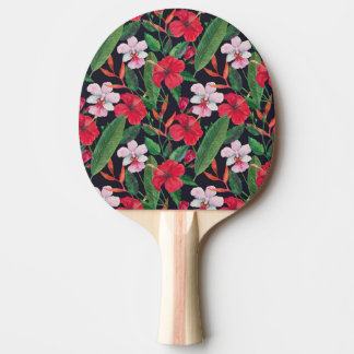 Raquete De Ping Pong hibisco vermelho, orquídeas, aquarela tropical.