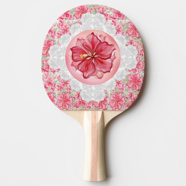 Raquete De Ping Pong Hibiscus e rendas RED (Frente)