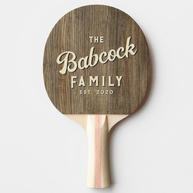Raquete De Ping Pong Hickory Wood Retro Family Name & Year (Frente)