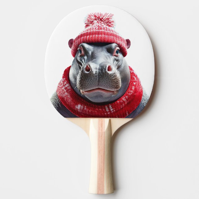Raquete De Ping Pong Hipopótamo Cachecol e Gorro  (Frente)