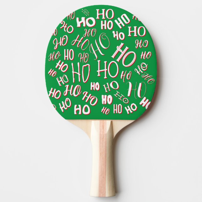 Raquete De Ping Pong HO HO Padrão de texto de Natal branco verde (Frente)