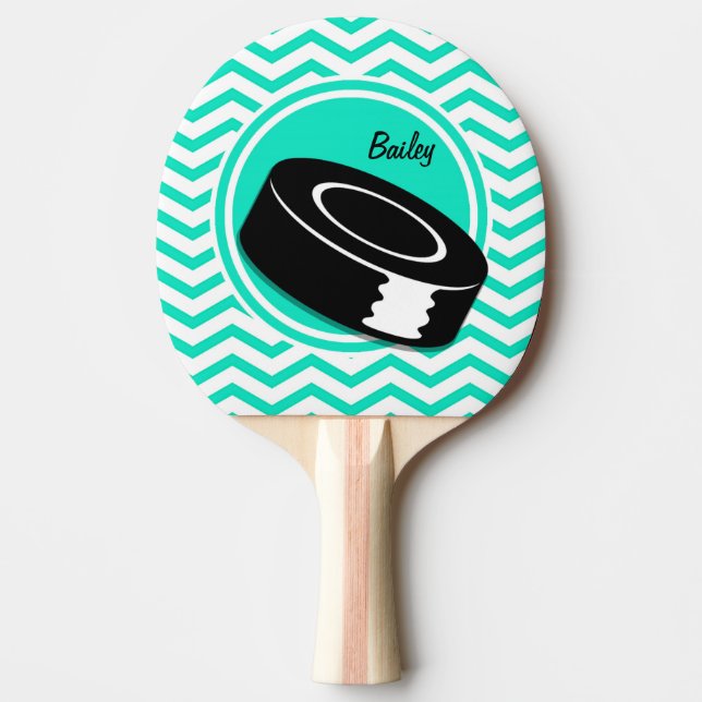 Raquete De Ping Pong Hockey com gelo; Aqua Green Chevron (Frente)