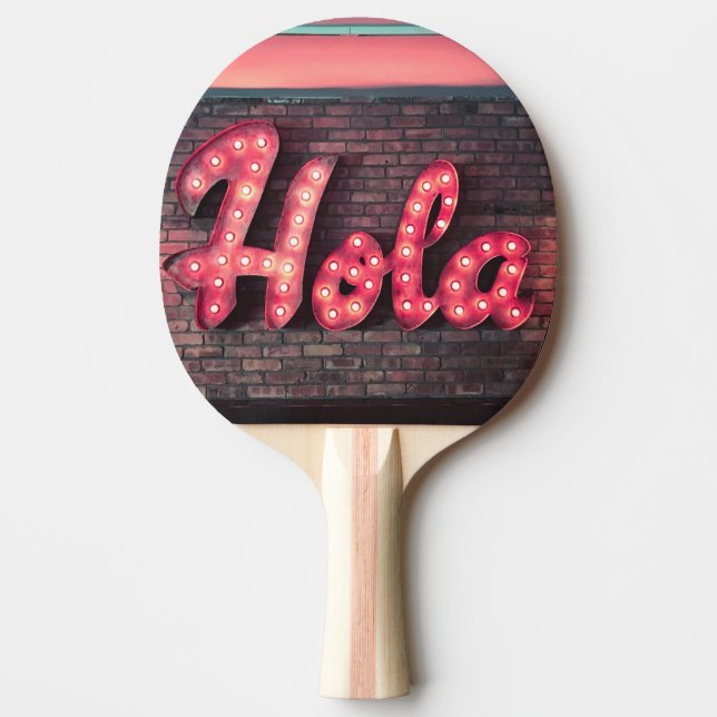 Raquete De Ping Pong Hola Sinal de Alô Neon Espanhol (Frente)