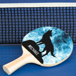Raquete De Ping Pong Howling Winter Wolf snowy blue Nome personalizado
