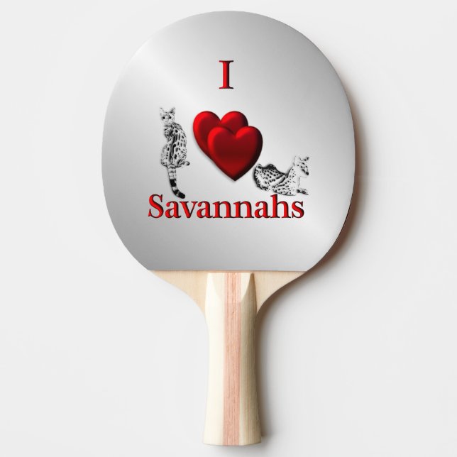 Raquete De Ping Pong I Heart Savannah Cat Silver (Frente)