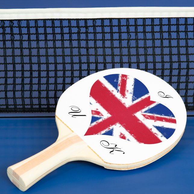 Raquete De Ping Pong I Heart UK England British Flag (Insitu)
