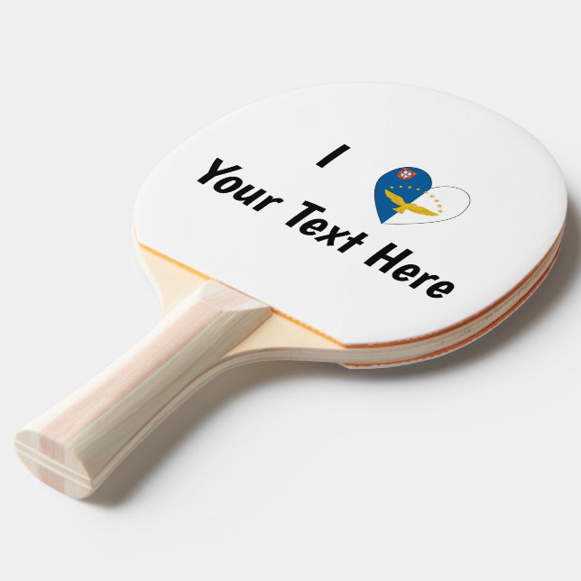 Raquete De Ping Pong I Love (Azorean Flag Heart) Personalizado (Frente inclinada)