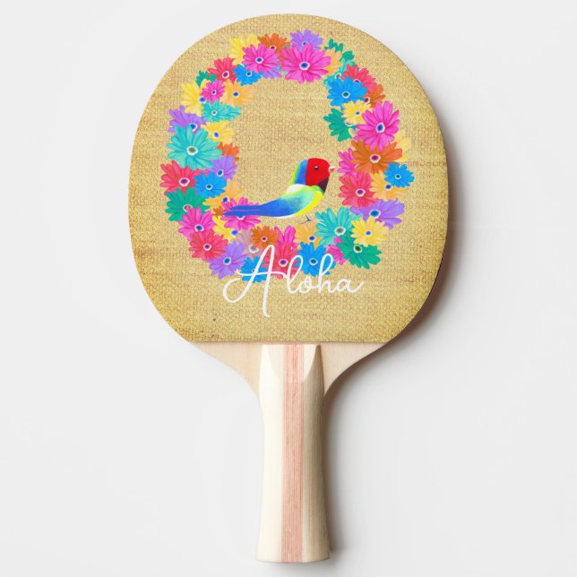 Raquete De Ping Pong Ilha Rústica Pássaro 'Aloha'  (Frente)