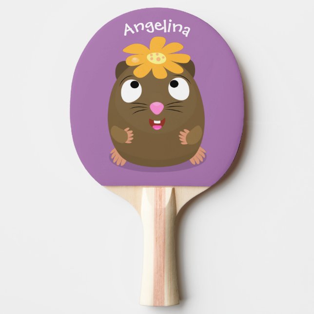 Raquete De Ping Pong Ilustração animada feliz cota-guiné (Frente)