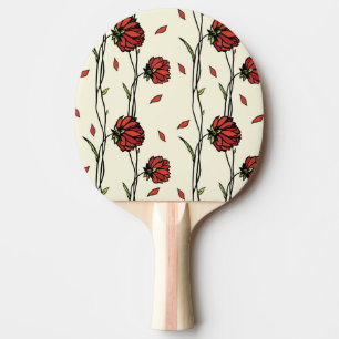 Raquete De Ping Pong Ilustração das Flores Vermelhas Vintage