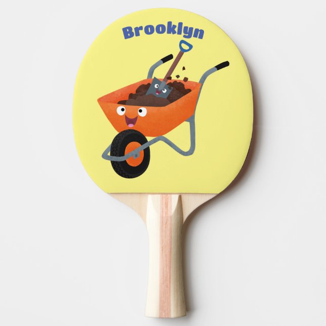Raquete De Ping Pong Ilustração de carrinho de mão laranja feliz e fofo (Frente)