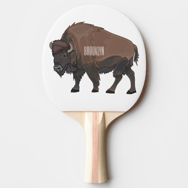 Raquete De Ping Pong Ilustração de desenho animado Bison (Frente)