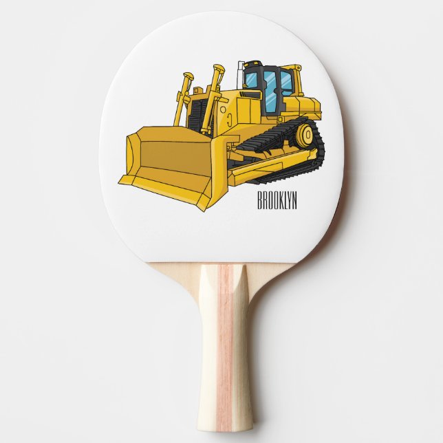 Raquete De Ping Pong Ilustração de desenho animado Bulldozer (Frente)