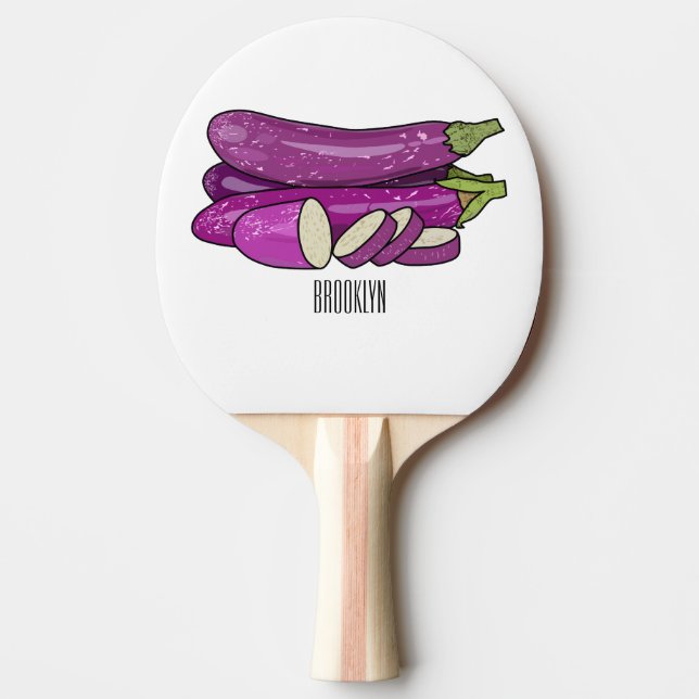Raquete De Ping Pong Ilustração de desenho animado de beringela (Frente)