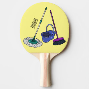 Raquete De Ping Pong Ilustração de desenho animado de Broom & mop