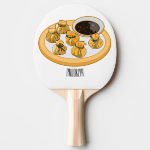 Raquete De Ping Pong Ilustração de desenho animado de camarão tailandês