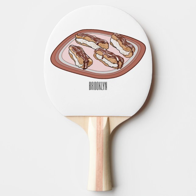 Raquete De Ping Pong Ilustração de desenho animado de eclair de chocola (Frente)