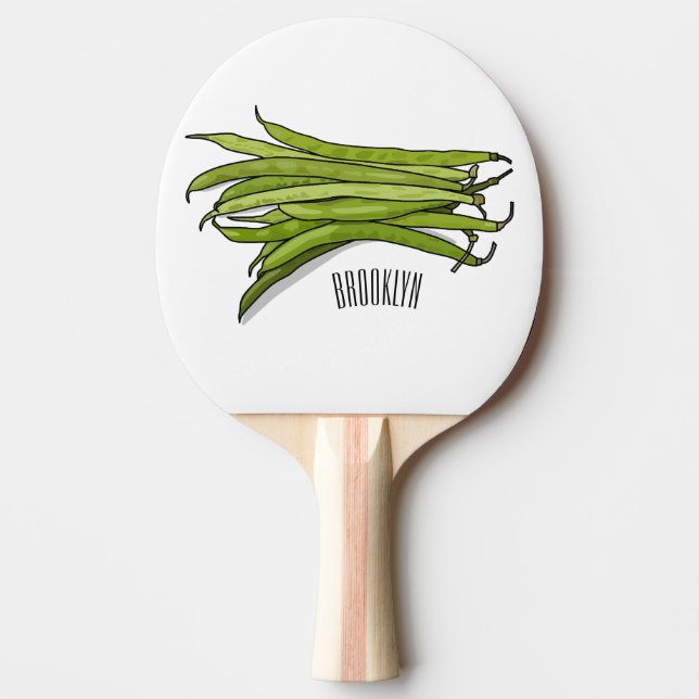 Raquete De Ping Pong Ilustração de desenho animado de feijão verde (Frente)
