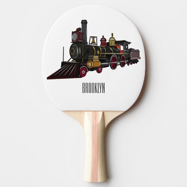 Raquete De Ping Pong Ilustração de desenho animado de locomotiva a vapo (Frente)