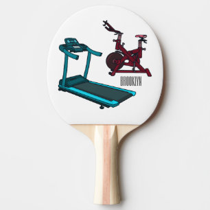 Raquete De Ping Pong Ilustração de desenho animado de moinho e biciclet